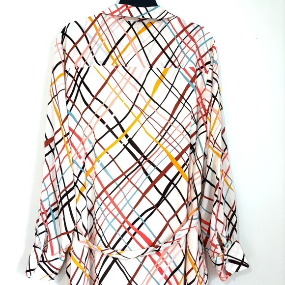 New York & Co. cream monogram button up V-neck long sleeve chiffon shirtdress XL - Picture 8 of 16